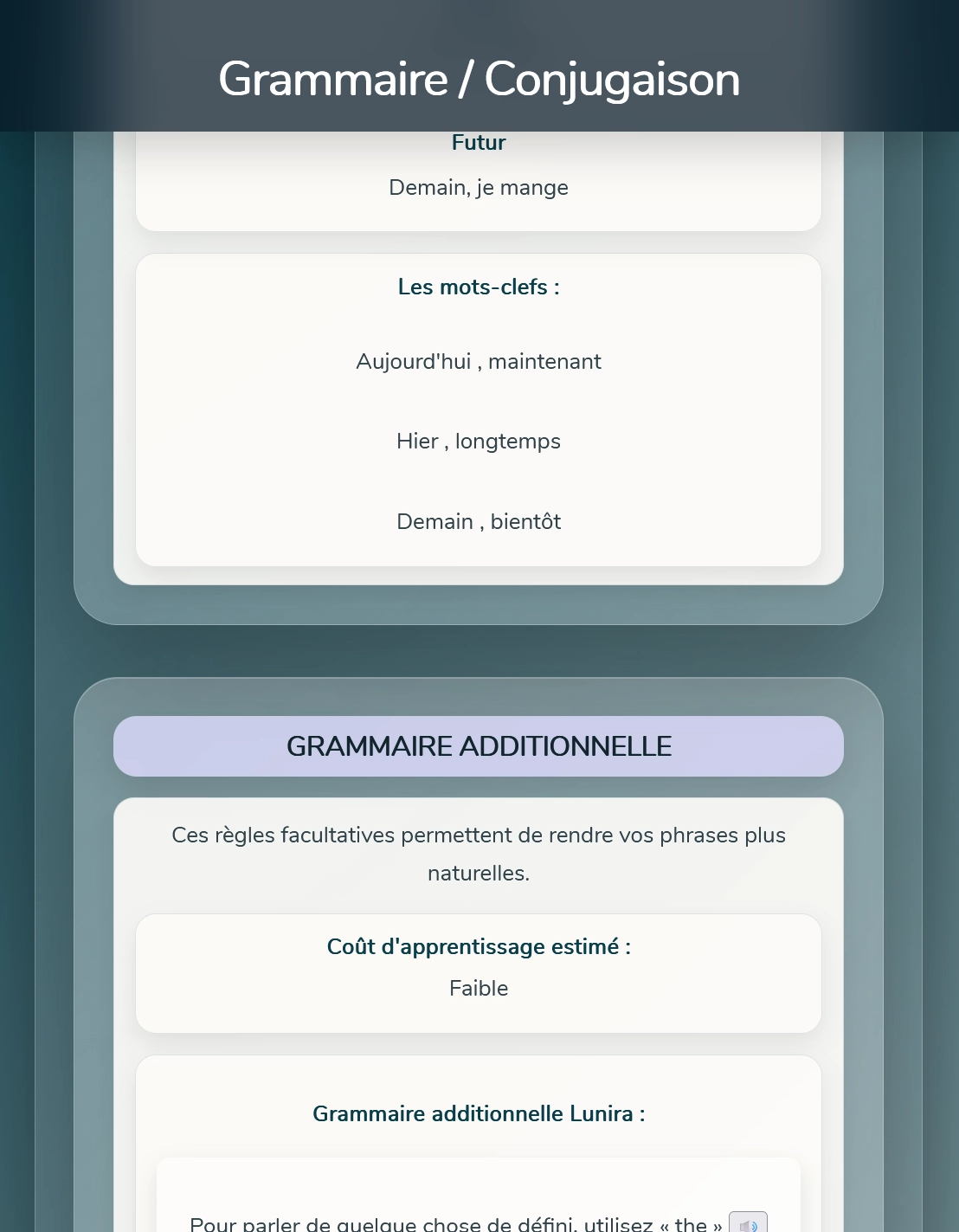 Lunira grammaire